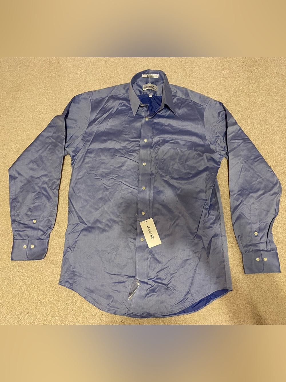 Vintage Marshall Fields blue cotton non iron dress shirt, mens size 15 1/2